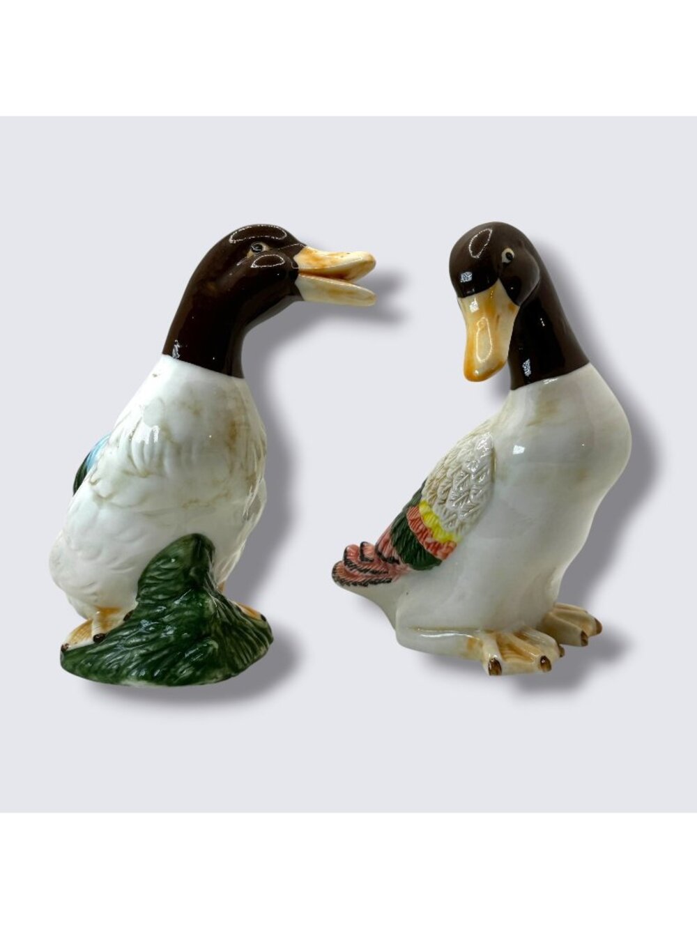 Vintage Ceramic Mallard Duck Figurines Multicolor Hand-Painted Pair Ks Collectio
